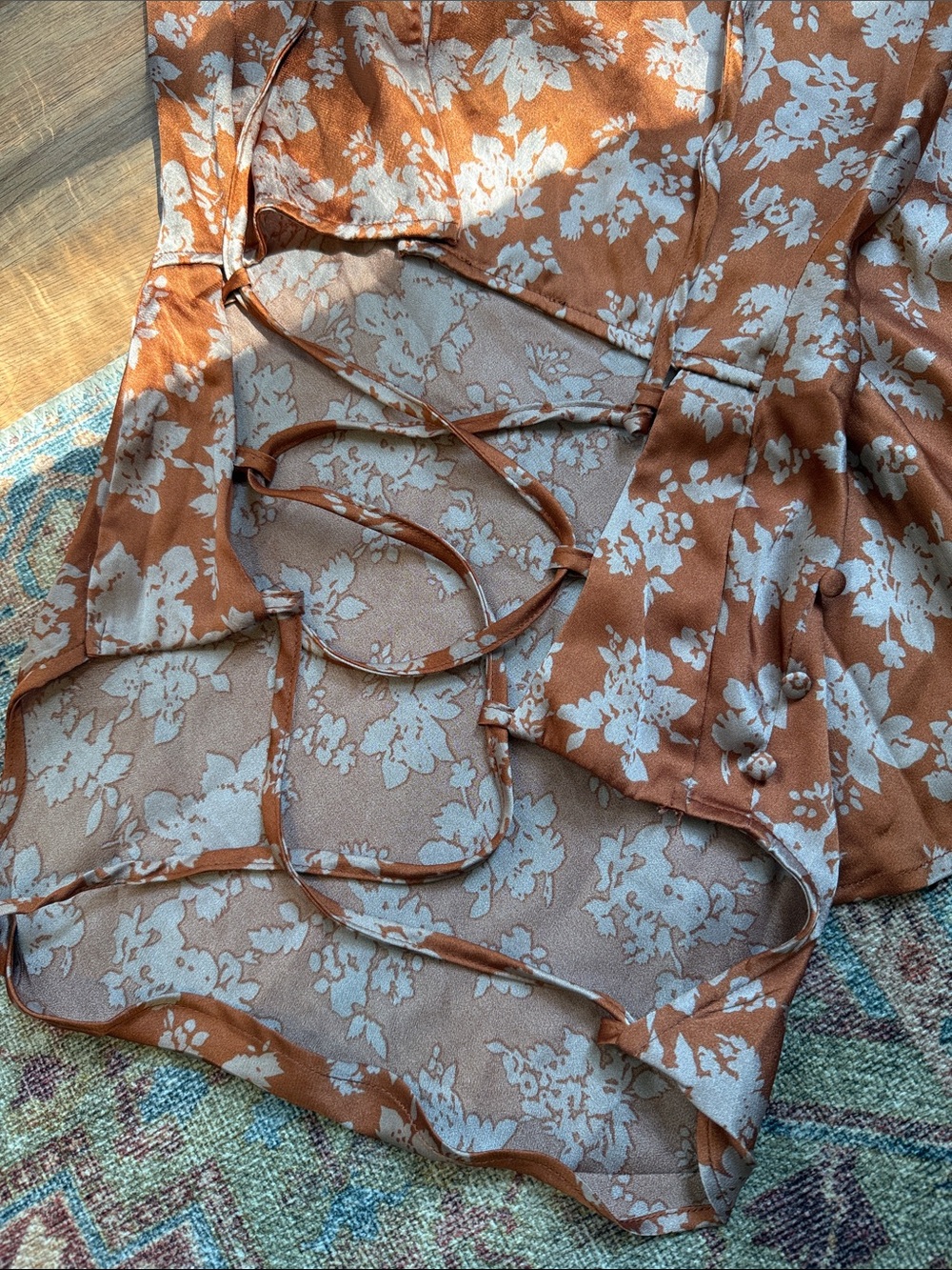 PrettyLittleThing Floral Copper Satin Dress